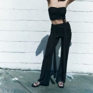 Zara Knotted Skort High‎ Waisted Wide Leg Black L NWT